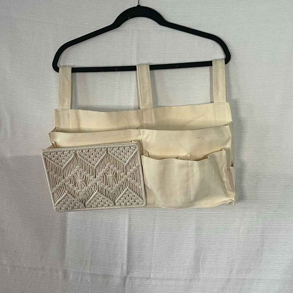 Conforming Macrame Boho Dorm Bed Caddy Organizer Remote Cream - 0198